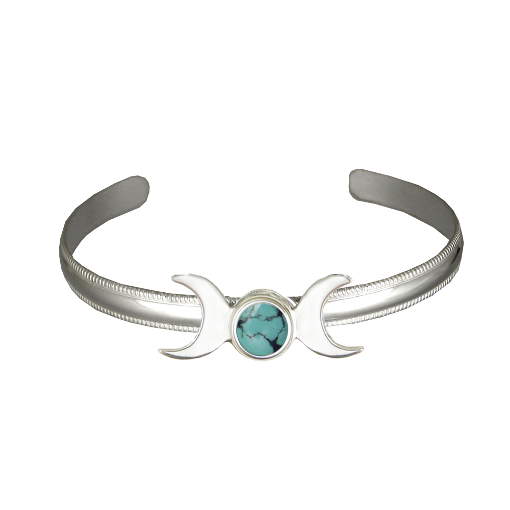 Sterling Silver Moon Phases Cuff Bracelet With Chinese Turquoise